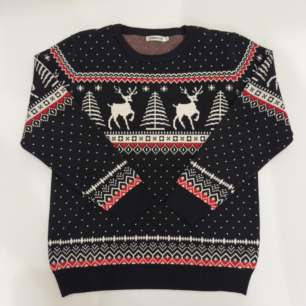 ZENBRIELE Women's Long Sleeve Crewneck Reindeer Holiday Print Sweater Size Large